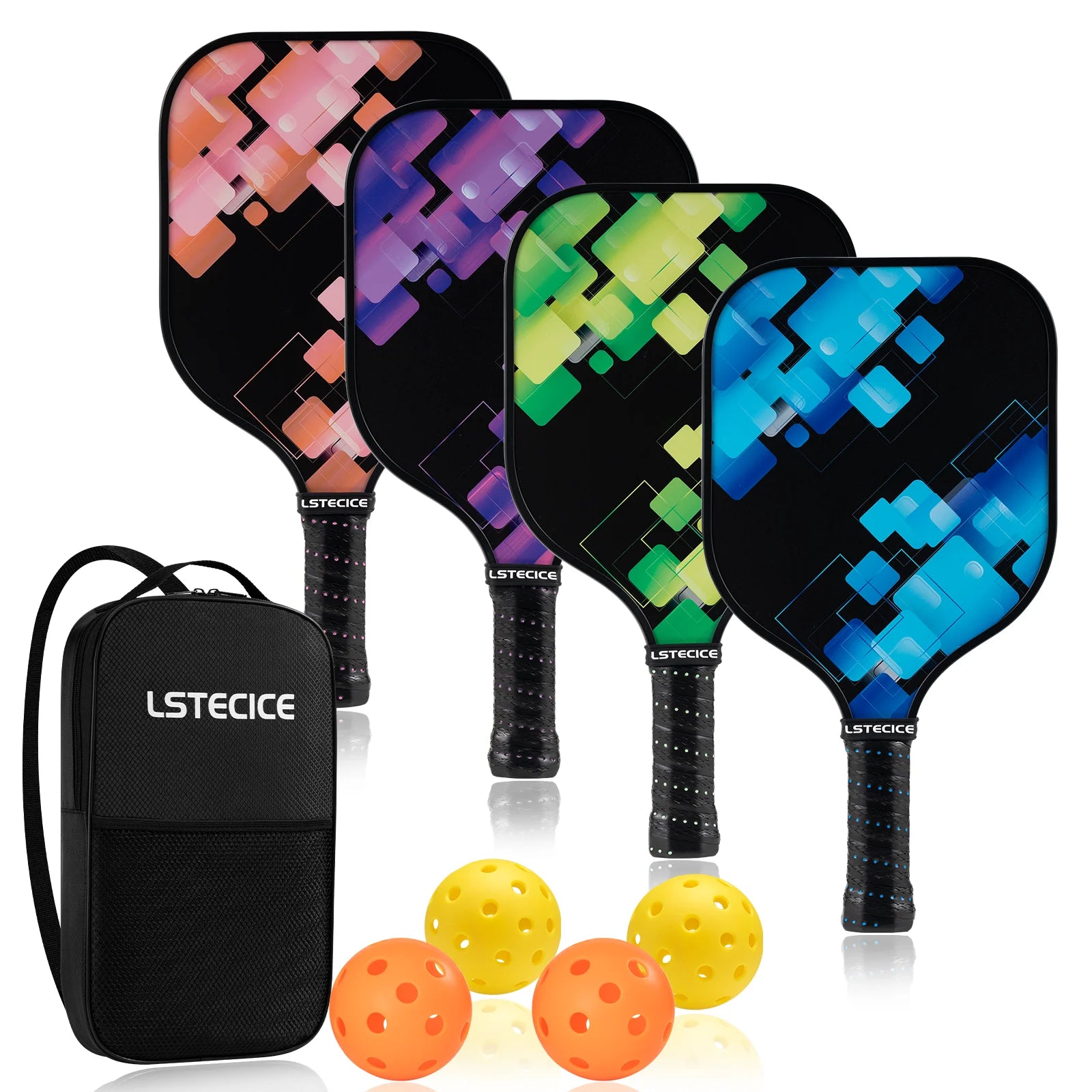 Pickleball Paddles, Fiberglass Surface Polymer Core Pickleball Set of 4, with Portable Case