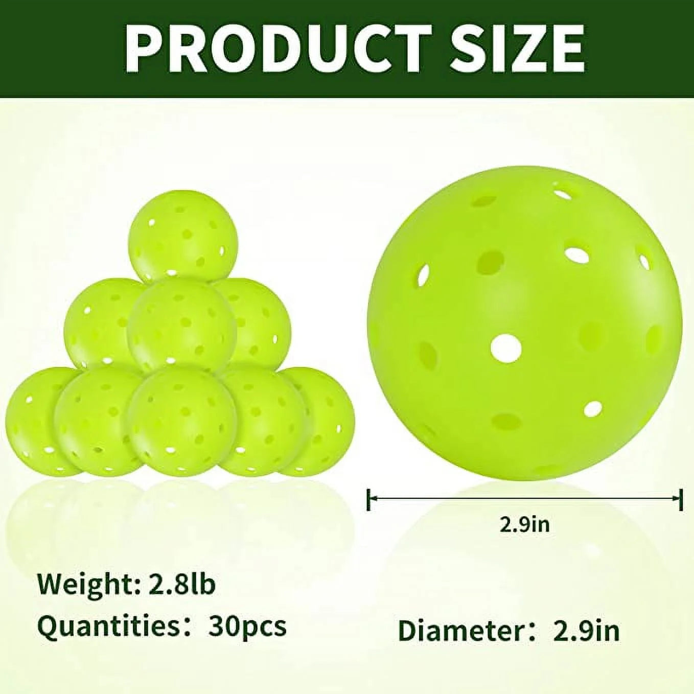 Sportic USA Outdoor & Indoor Pickleball Balls, Green, 30 Count