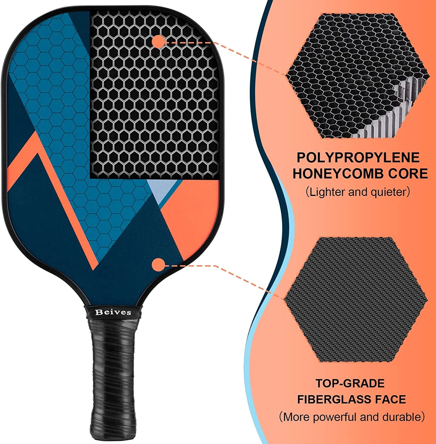 Pickleball Paddles, Fiberglass Pickleball Paddles Set of 4, Lightweight Pickleball Set with 4 Pickle Balls