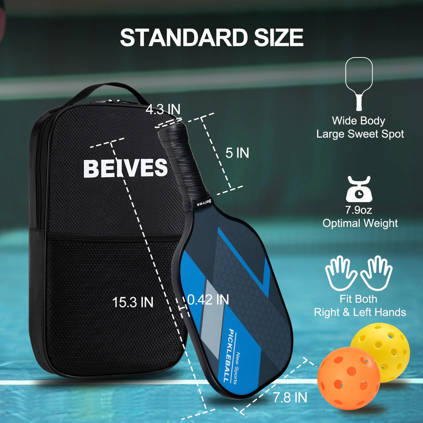 Pickleball Paddle Set of 4, with 4 Pickleball Anti-Slip Sweat-Absorbing Grip Portable Carry Bag, Fiberglass Pickleball Rackets for Men Women