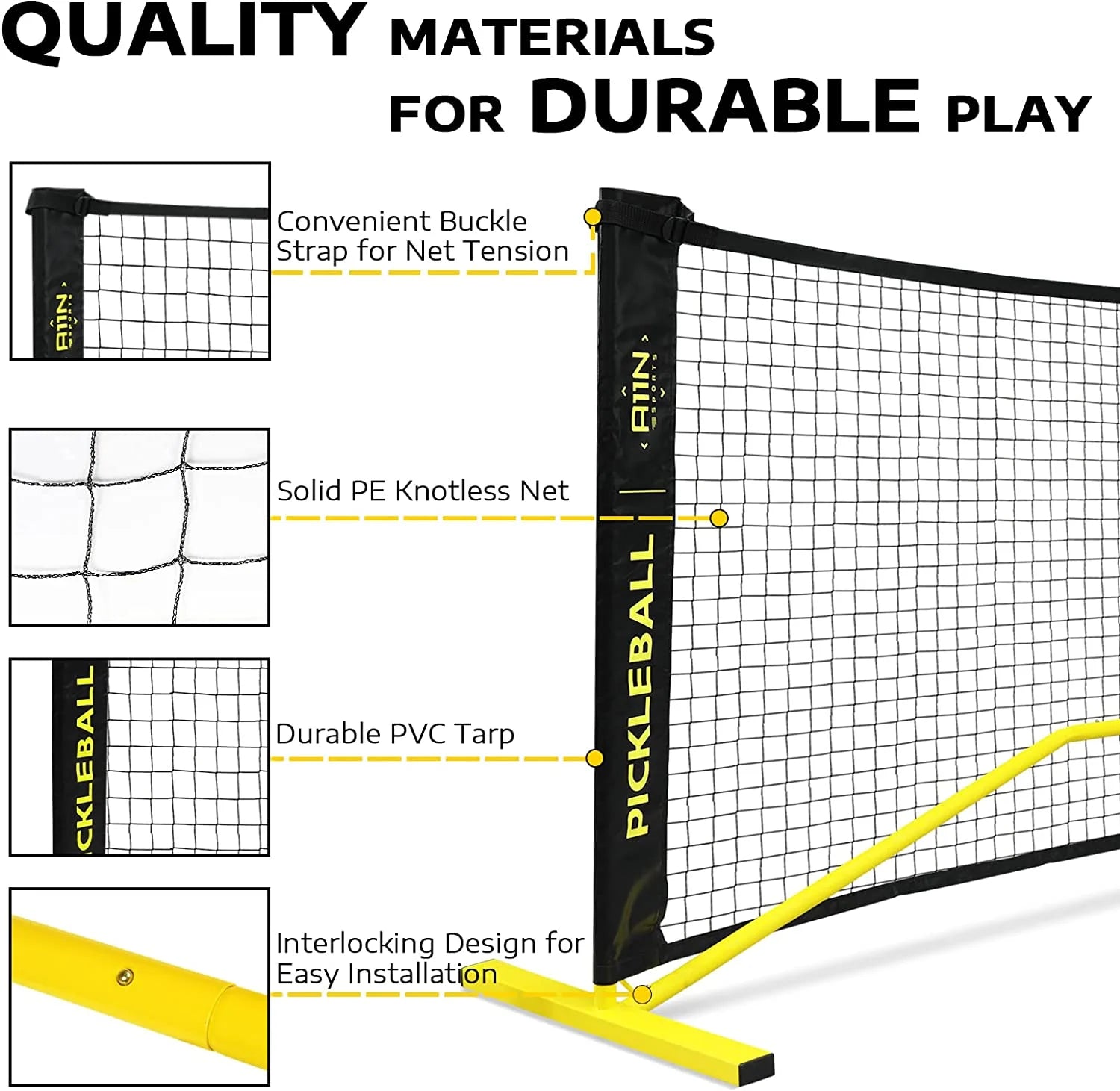 Portable Pickleball Net with Carrying Bag, PE/ Metal, 22Ft