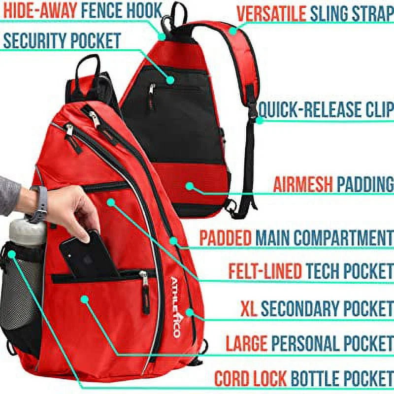 Sling Bag - Crossbody Backpack for Pickleball, Tennis, Racketball, and Travel for Men and Women (Red)