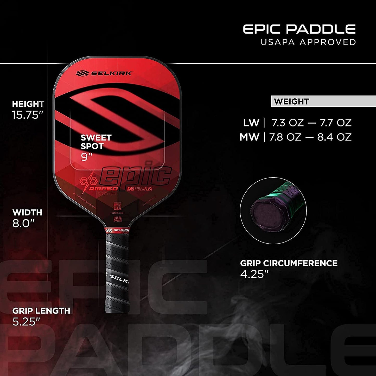 Selkirk Amped Collection Pickleball Paddle | Amped Pro | Amped Control | Pickleball Paddle with Polypropylene X5+ 16Mm Core | Amped Fiberglass Pickleball Rackets