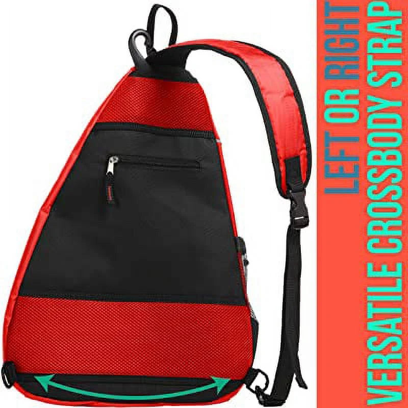 Sling Bag - Crossbody Backpack for Pickleball, Tennis, Racketball, and Travel for Men and Women (Red)