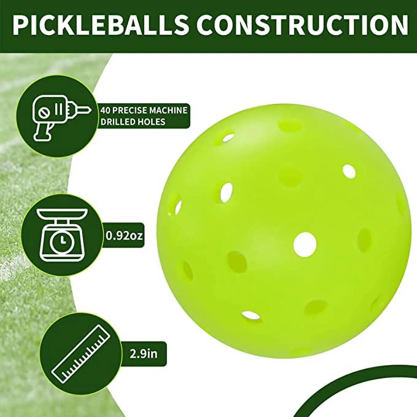 Sportic USA Outdoor & Indoor Pickleball Balls, Green, 30 Count