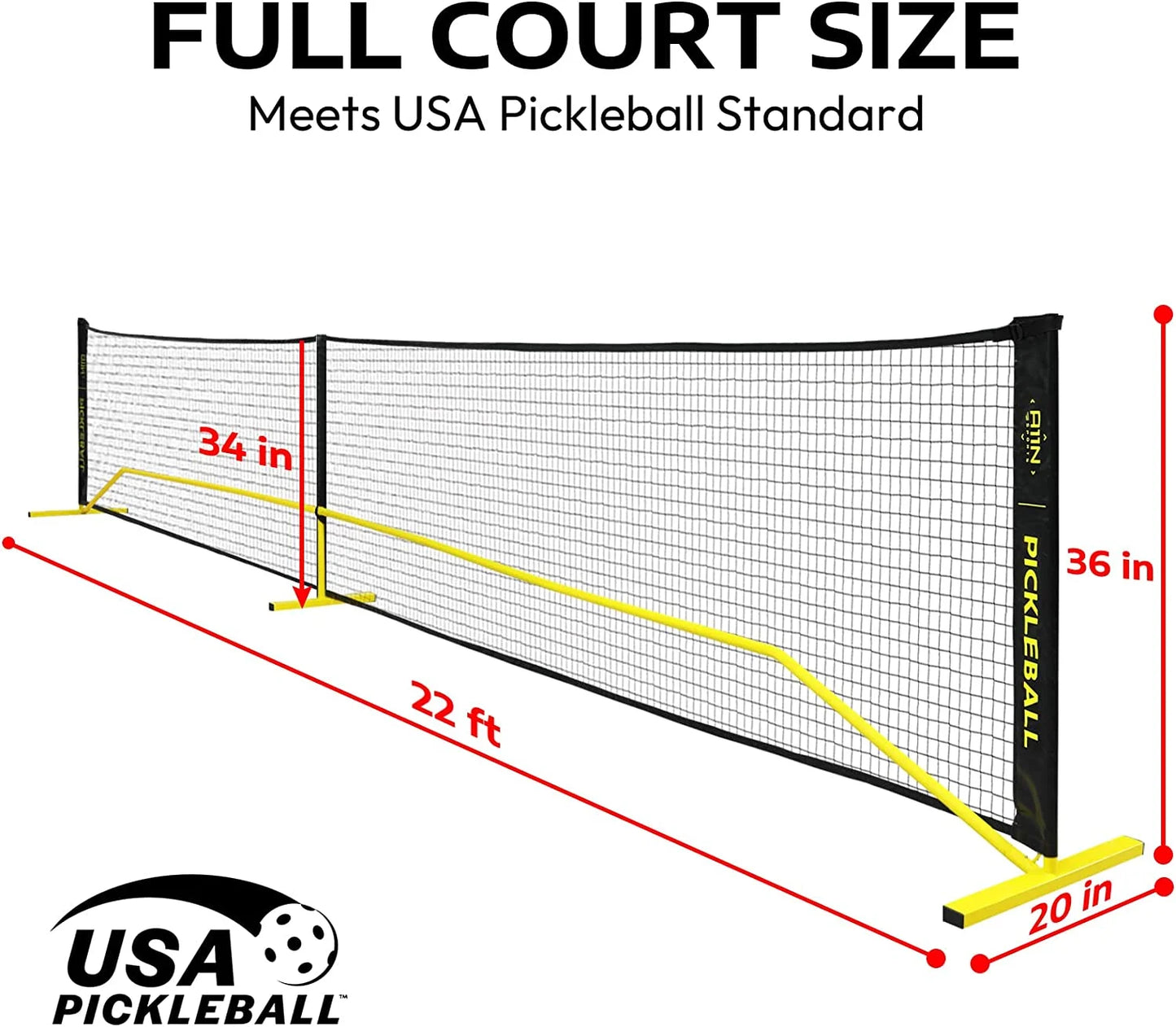 Portable Pickleball Net with Carrying Bag, PE/ Metal, 22Ft