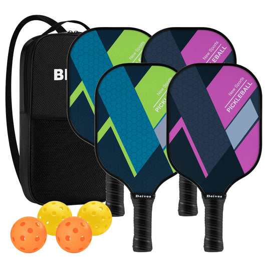 Pickleball Set of 4, Fiberglass Pickleball Paddles, Lightweight Pickle Ball Rackets Paddle Set, with Balls and Carry Case