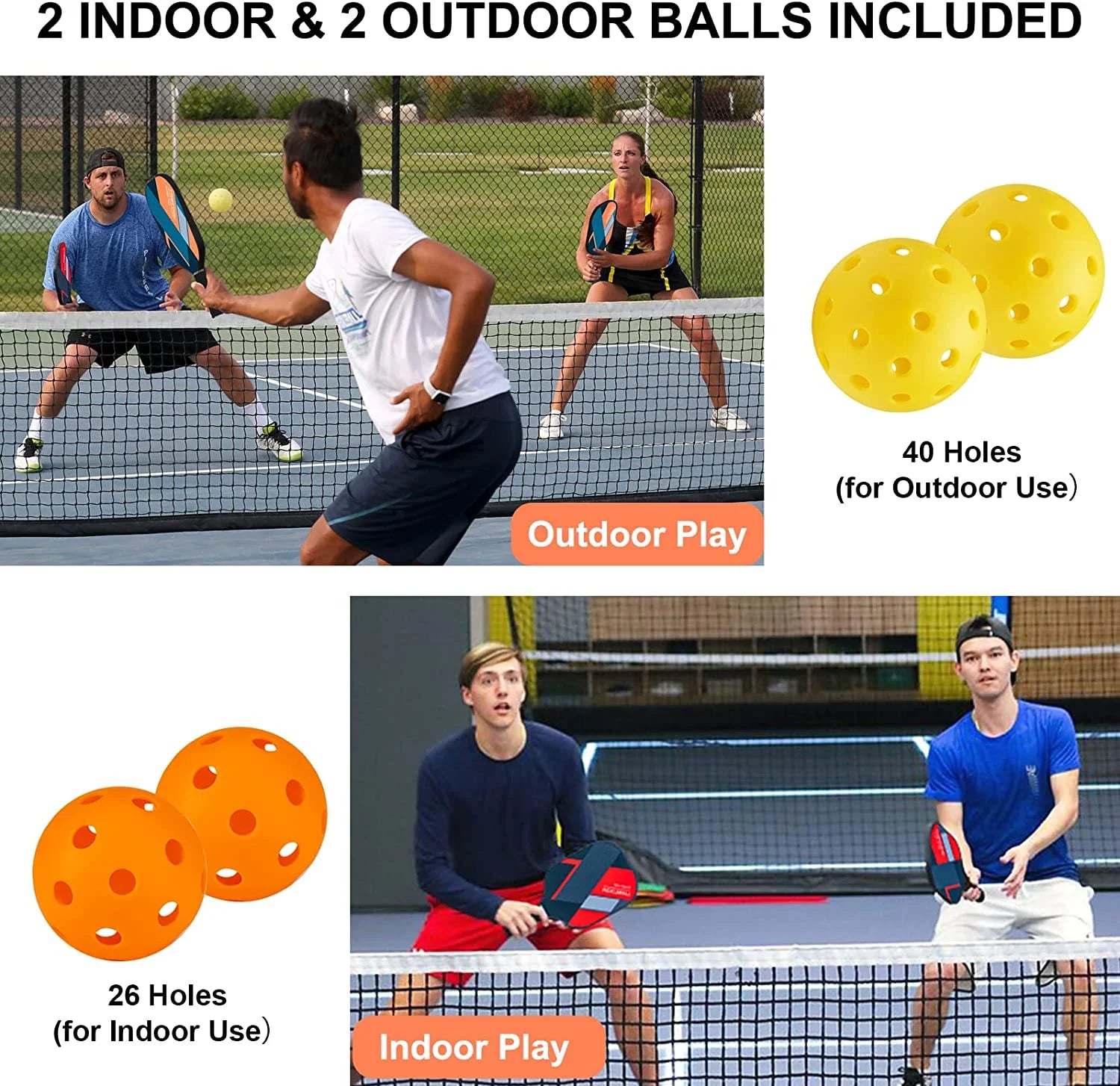 Pickleball Paddles, Fiberglass Pickleball Paddles Set of 4, Lightweight Pickleball Set with 4 Pickle Balls