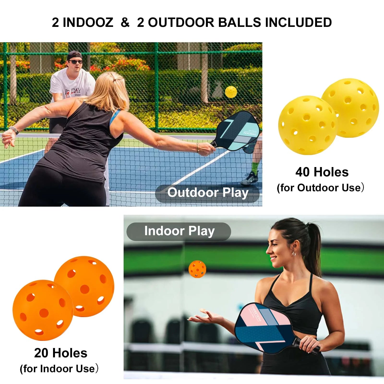 Pickleball Paddles Set, 7.9Oz Fiberglass Pickleball Paddle Racket, 4 Indoor Outdoor Pickle Balls, with Carry Bag