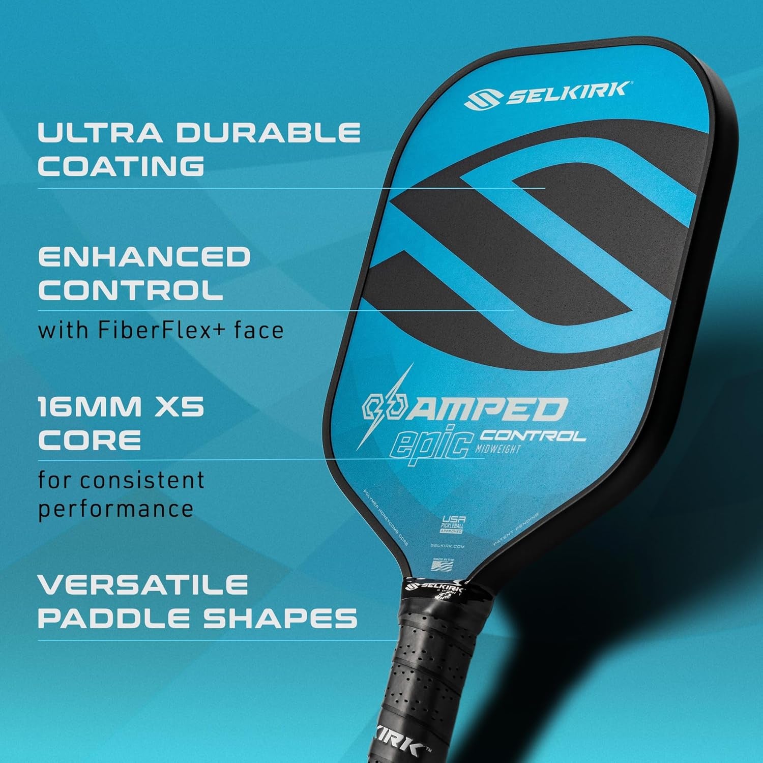 Selkirk Amped Collection Pickleball Paddle | Amped Pro | Amped Control | Pickleball Paddle with Polypropylene X5+ 16Mm Core | Amped Fiberglass Pickleball Rackets