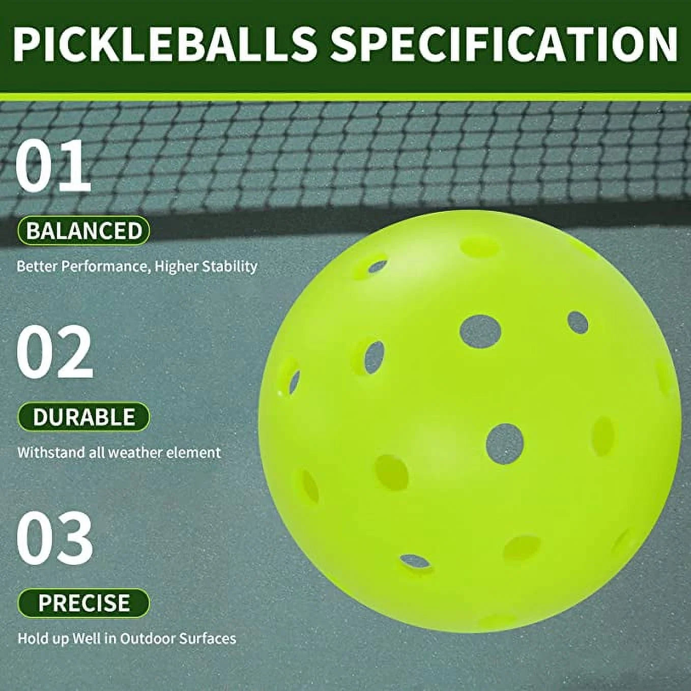 Sportic USA Outdoor & Indoor Pickleball Balls, Green, 30 Count