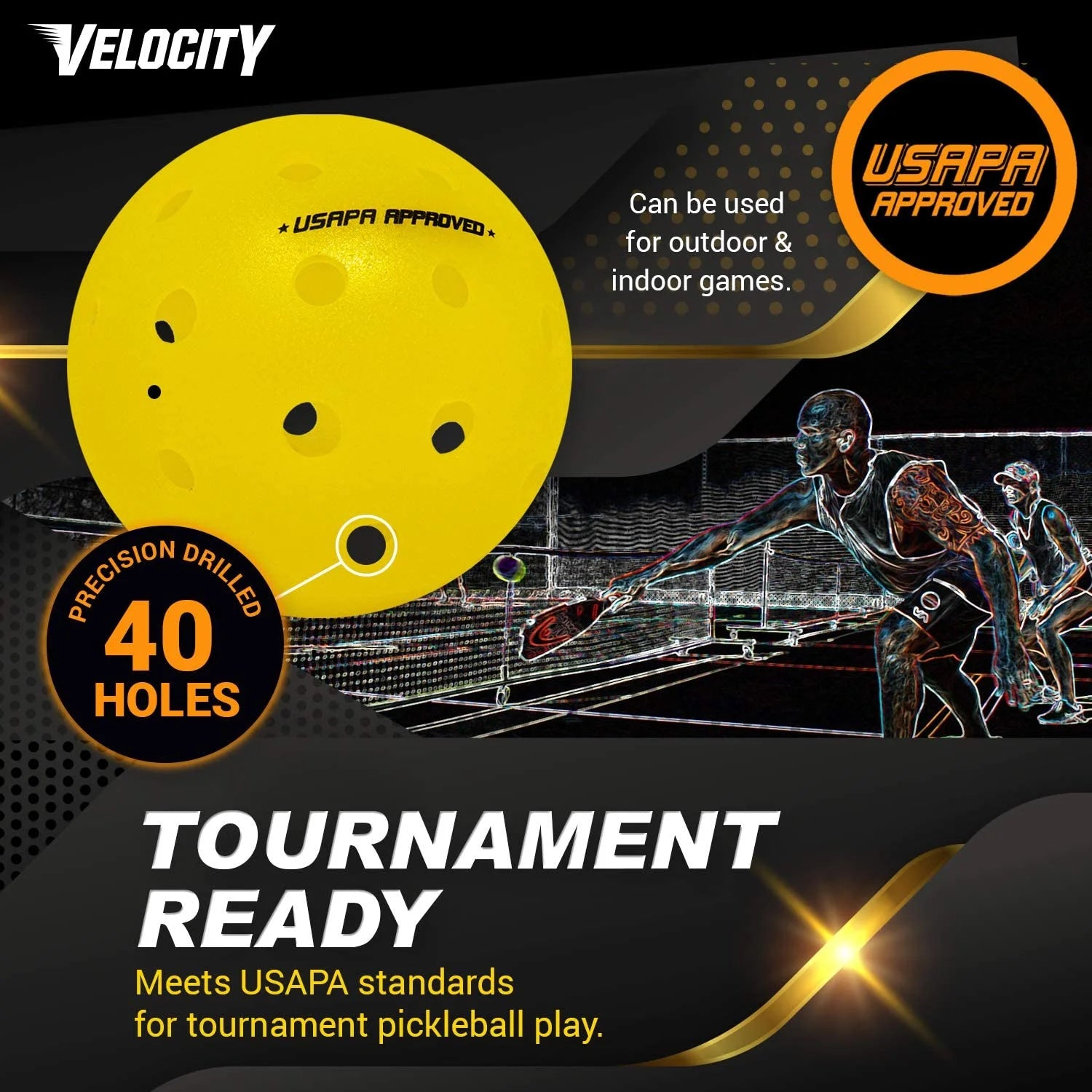 Outdoor 3 Count Yellow Pickleball Balls | USAPA Approved 40 Hole