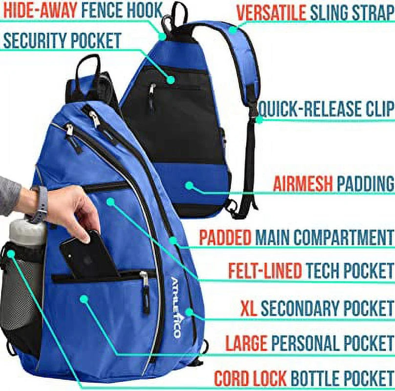 Sling Bag - Crossbody Backpack for Pickleball, Tennis, Racketball, and Travel for Men and Women (Blue)