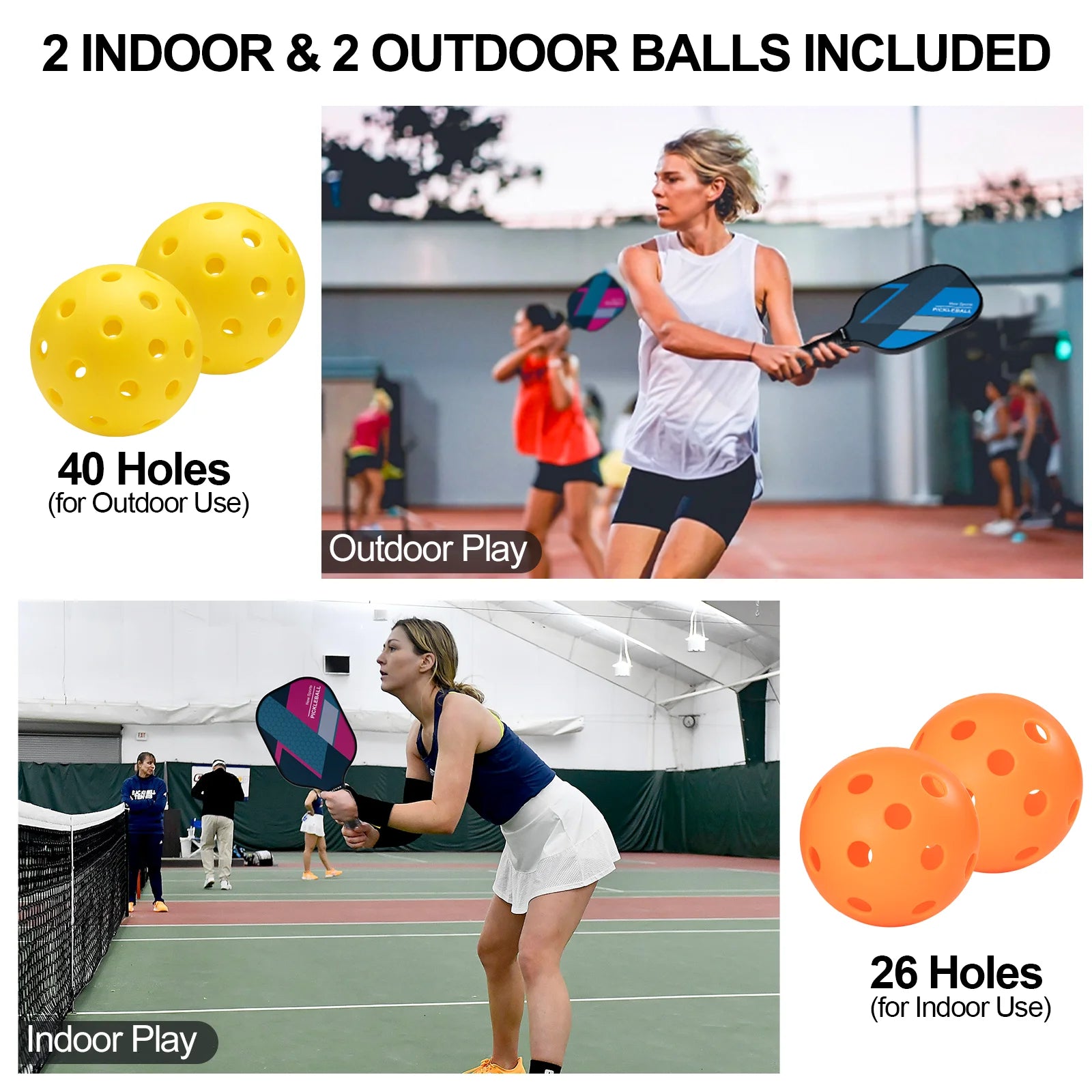 Pickleball Paddle Set of 4, with 4 Pickleball Anti-Slip Sweat-Absorbing Grip Portable Carry Bag, Fiberglass Pickleball Rackets for Men Women