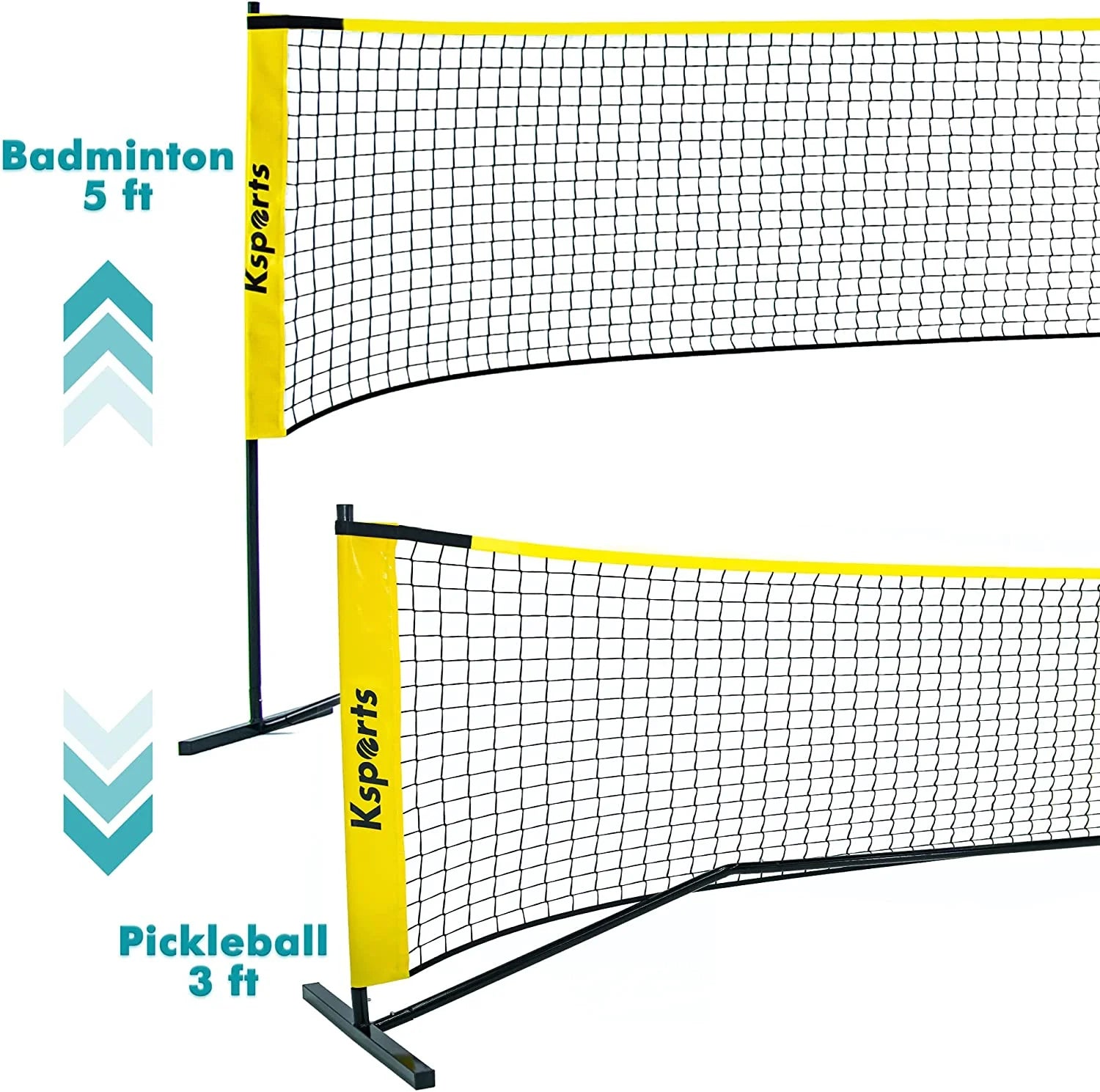 Regulation Size Pickleball Net 22 Feet Yellow, Can Be Used as Recreation Tennis or Badminton Net, Comprises of Pickleball Portable Net, 4 LED Shuttlecocks, Carry Bag and 2 Pickleballs