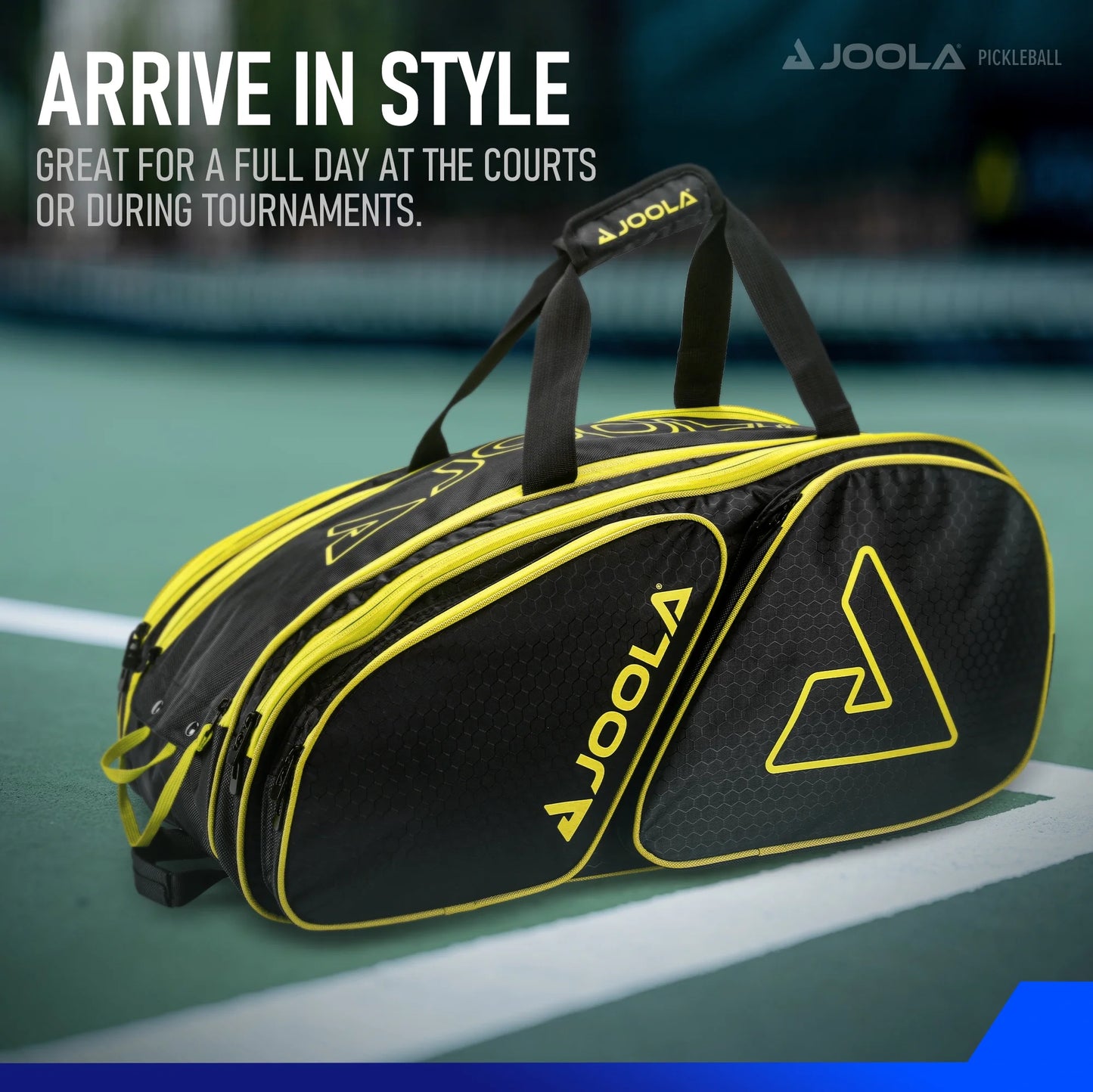 Tour Elite Pickleball Bag, Backpack, Duffle Bag for Pickleball and Racket Sports, Black/Yellow