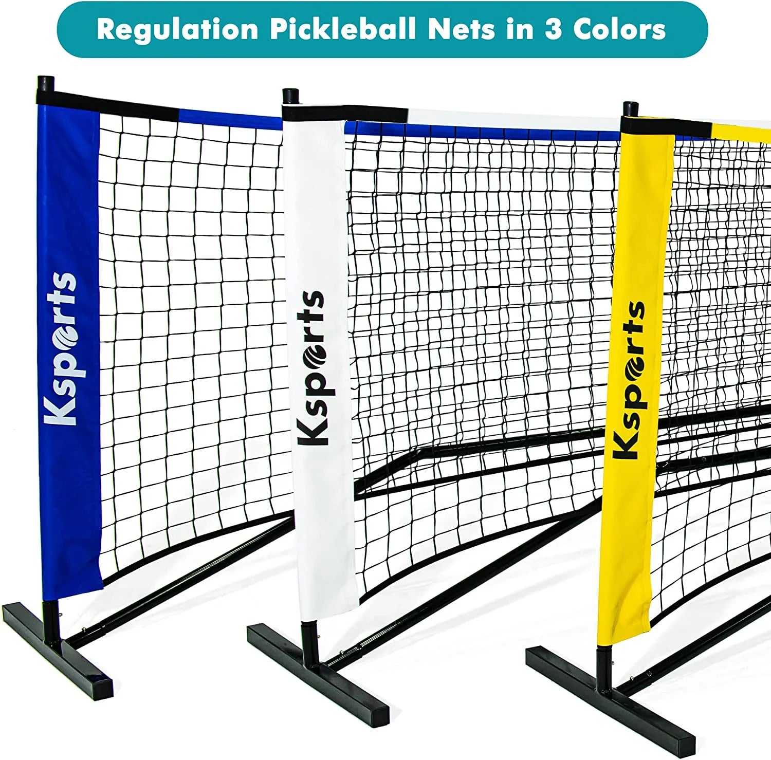 Regulation Size Pickleball Net 22 Feet Yellow, Can Be Used as Recreation Tennis or Badminton Net, Comprises of Pickleball Portable Net, 4 LED Shuttlecocks, Carry Bag and 2 Pickleballs