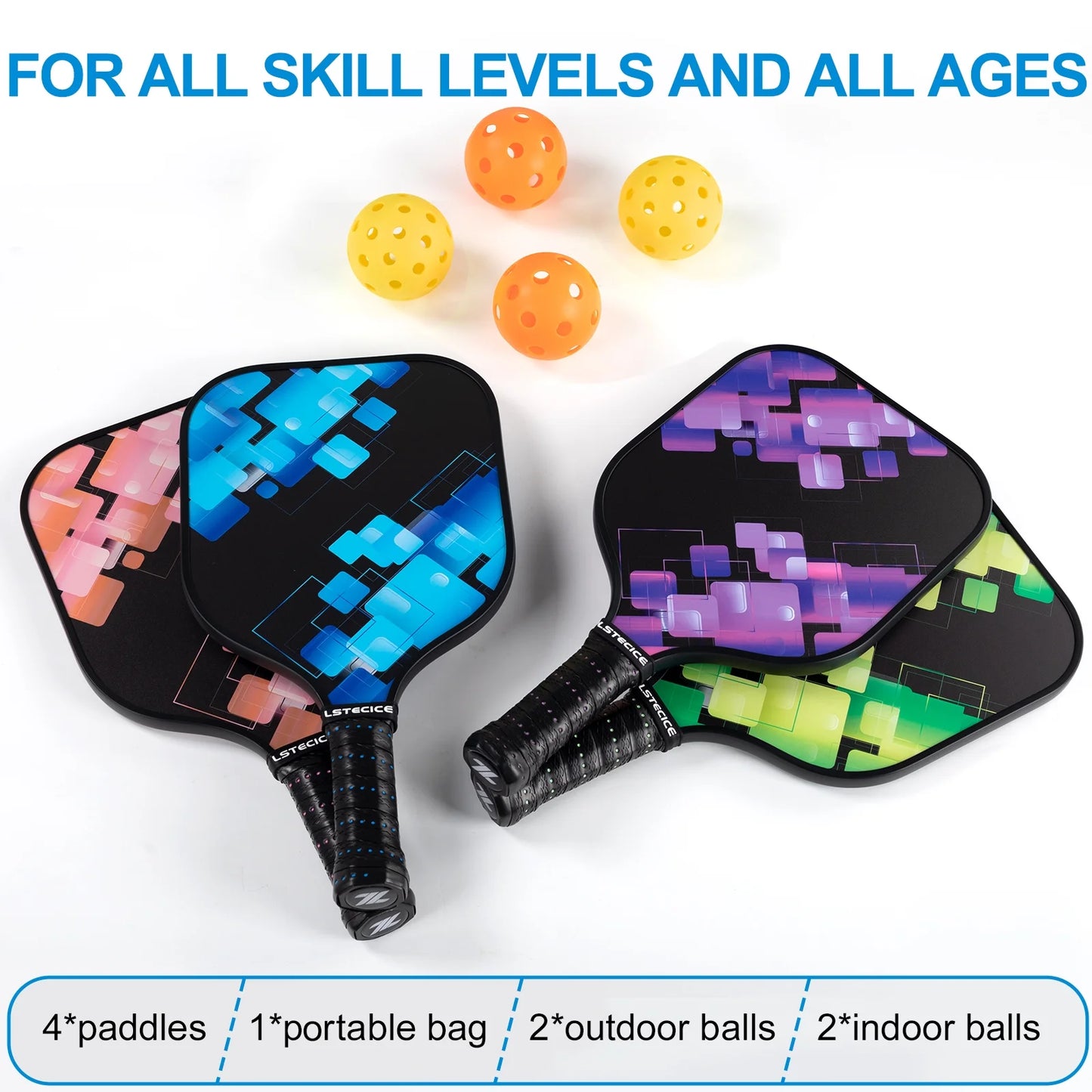 Pickleball Paddles, Fiberglass Surface Polymer Core Pickleball Set of 4, with Portable Case