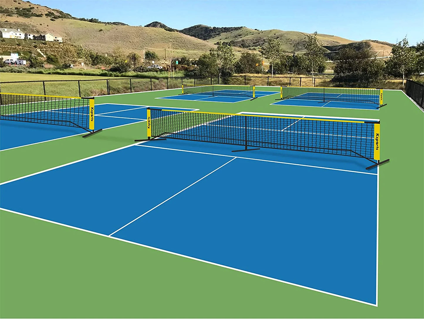 Regulation Size Pickleball Net 22 Feet Yellow, Can Be Used as Recreation Tennis or Badminton Net, Comprises of Pickleball Portable Net, 4 LED Shuttlecocks, Carry Bag and 2 Pickleballs