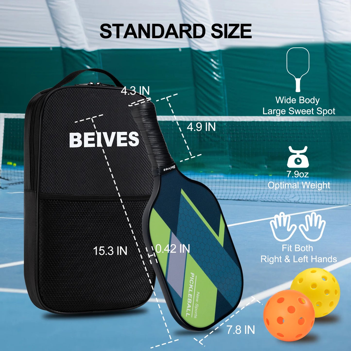 Pickleball Set of 4, Fiberglass Pickleball Paddles, Lightweight Pickle Ball Rackets Paddle Set, with Balls and Carry Case