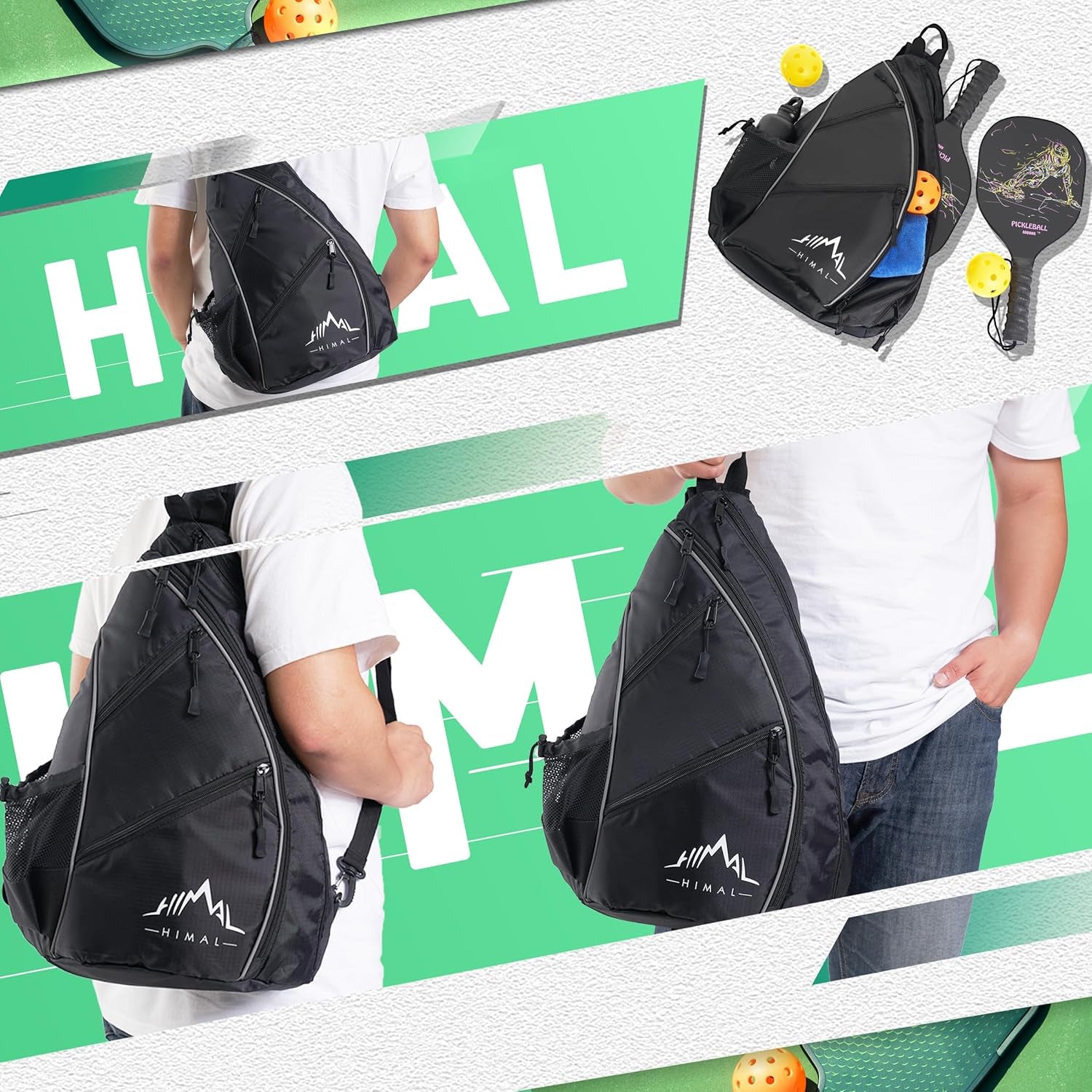 Pickleball Bag-Adjustable Pickleball,Tennis,Racketball Sling Bag-Pickleball Backpack with Water Bottle Holder for Men